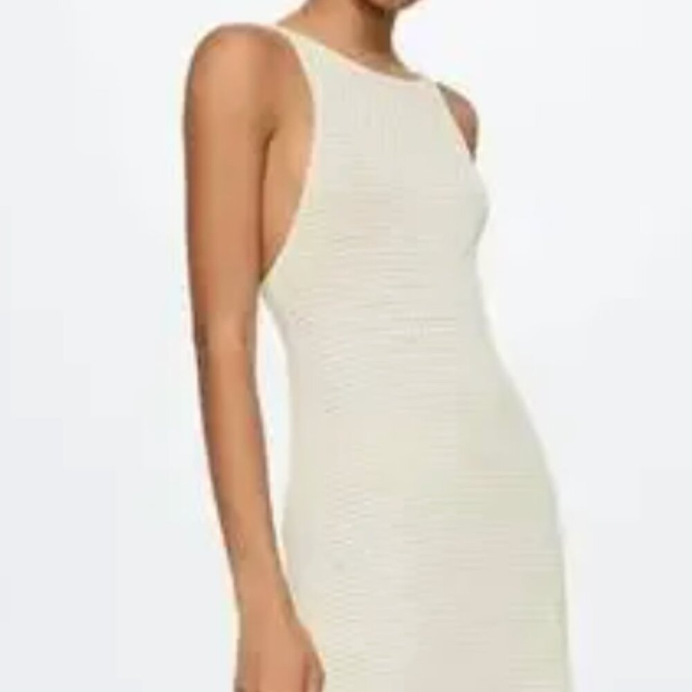 Mango Halter Knit Maxi Dress - Cream